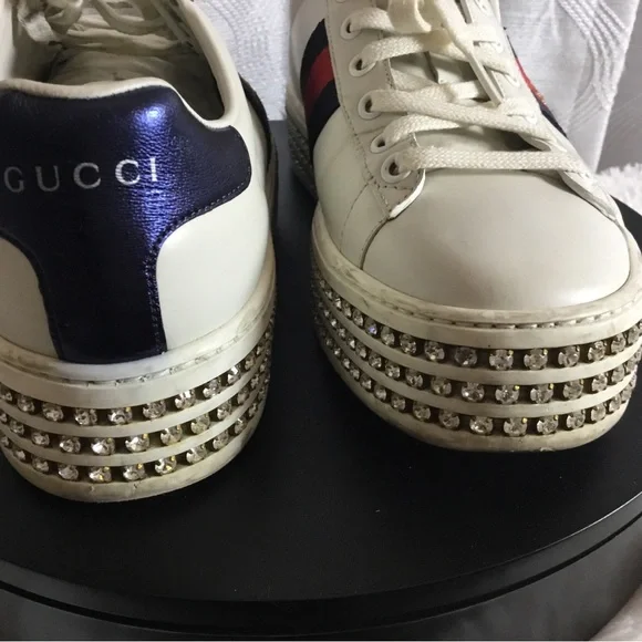 Gucci White Leather Sneakers with Red & Blue Heel Tabs - Picture 7 of 15